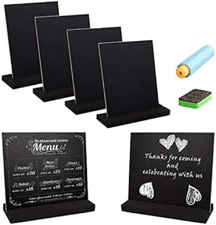 Aparty4u 6pcs Mini Chalkboard Signs Double Sided Blackboards with Chalk Boards, Rectangle Erasable Blackboard for Wedding Party Message Board Signs