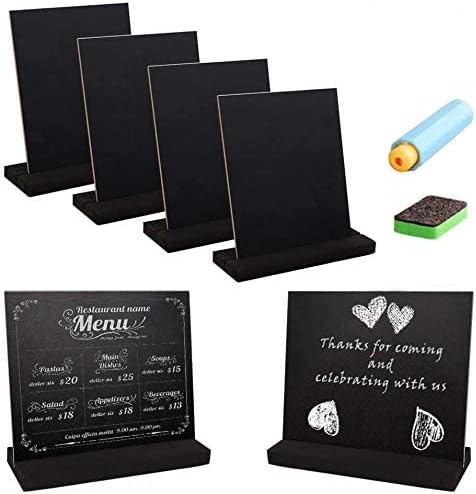Aparty4u 6pcs Mini Chalkboard Signs Double Sided Blackboards with Chalk Boards, Rectangle Erasable Blackboard for Wedding Party Message Board Signs