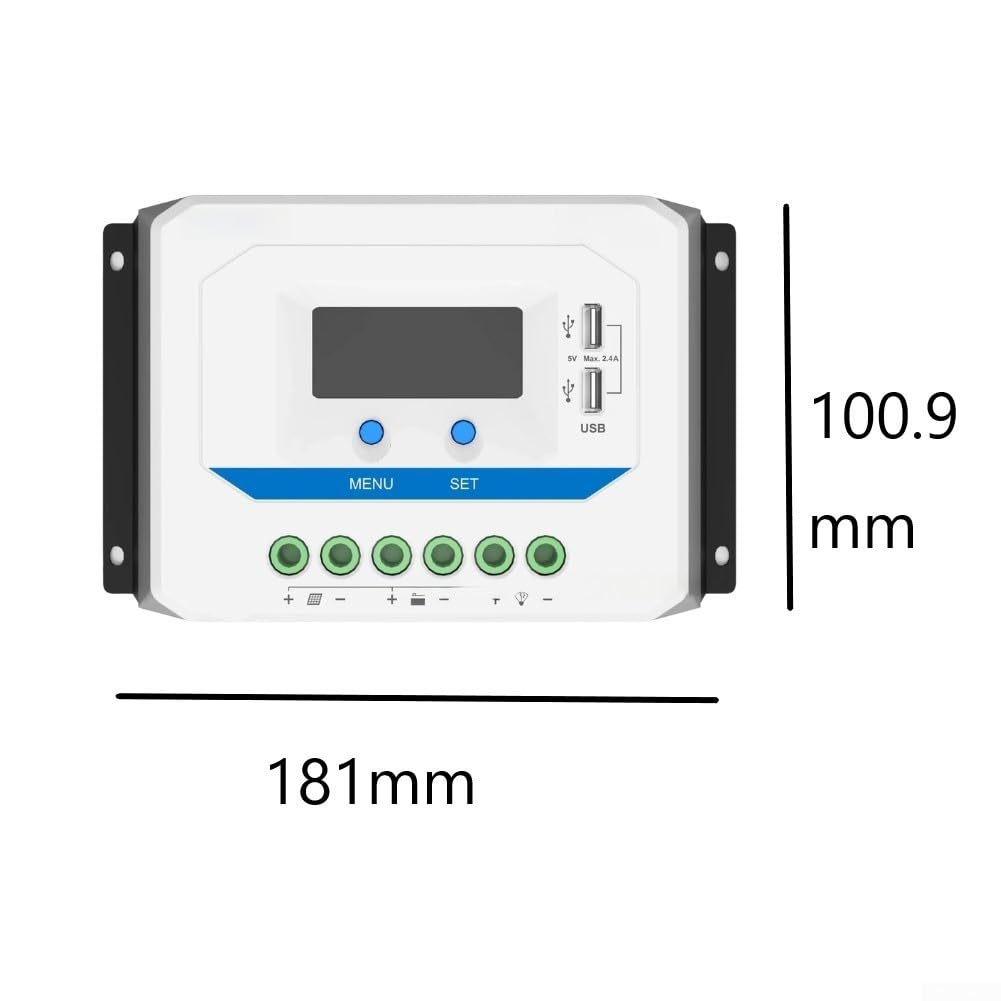 Regolatore di carica solare per PWM 30 A doppia porta USB regolatore di carica solare per (30 A) | per tecnologia PWM, rilevamento automatico 12/24 V, display LCD chiaro, doppie porte USB, per camper e campeggio