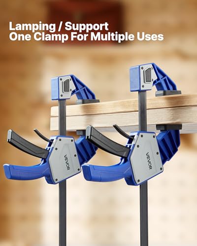 Image of VEVOR Bar Clamps for Woodworking, 2-Pack 24 inch One-Handed Clamp /Spreader, Quick-Grip F-Clamp with 340 lbs Load Limit, Premium Plastic and Carbon Steel, for Woodworking Metal working, Blue + Black
