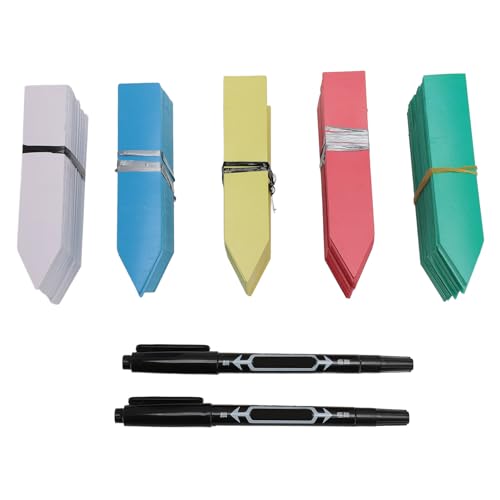 Haofy Etiquetas Coloridas para Plantas, 500 Unidades, Etiquetas de Plantas de Plástico Resistente para Marcador de Macetas de Jardín con 2 Bolígrafos de Aceite para el Hogar