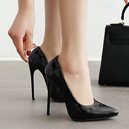 LUXMAX Women Patent Leather Pointed Toe Pumps Stiletto High Heel Court Shoes3