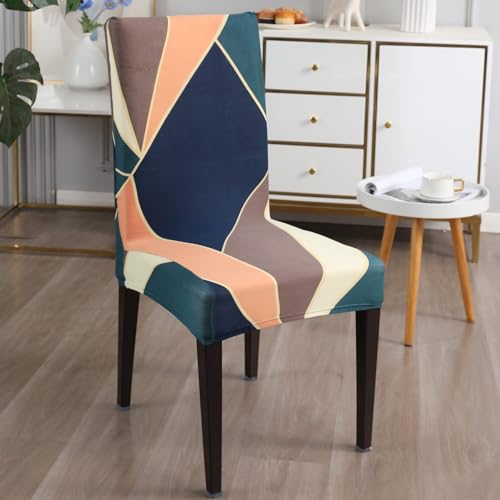 Image of Stretchable Dining Chair Cover - Washable, Removable, Anti-Slip, Protector, Universal Fit (Set of 6, Multicolor Abstract)