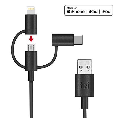NEU equinux tizi Schlitzohr - USB-C, Lightning und Micro-USB Multikabel (1m, schwarz) Ladekabel offiziell von Apple 'Made for iPhone, iPad und iPod (MFi)' zertifiziert, perfekt für iPhone X, iPhone 8, iPhone 8 Plus, iPhone 7, iPhone 7 Plus, iPhone 6S, iPhone 6S Plus, iPad, iPad Pro