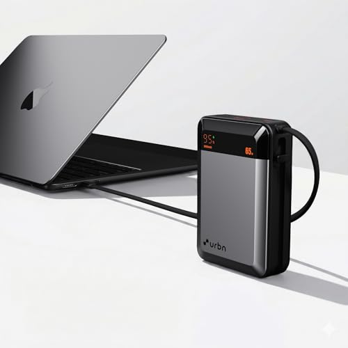Image of URBN 20000 mAh 65W Ultra Volt Power Bank | Dual Output | PD + QC Compatible | LED Display | Two-Way Fast Charge | Pass-Through Charging | for MacBook Air, iPhone, Samsung, Android & More (Grey)