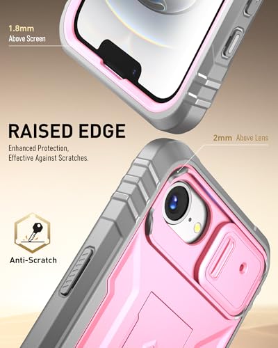 Image of Poetic Revolution Case for iPhone 16e 6.1 inch, [Slide Camera Cover], Full-Body Military Grade Rugged Shockproof Cover with Kickstand and Built-in-Screen Protector, Pink