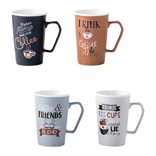 The House of FlorenceI Like Big Cups and I Cannot Lie Bone China Mugs 4 Pieces Set, Assorted, 420 ml Capacity