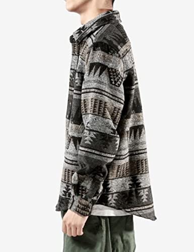 Image of FindThy Men's Brushed Flannel Shirts Ethnic Aztec Print Button Up Lapel Tribal Shirt Jacket Shacket