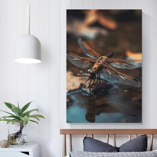 Tableau moderne libellule sur l'eau avec impression haute définition sur grande toile