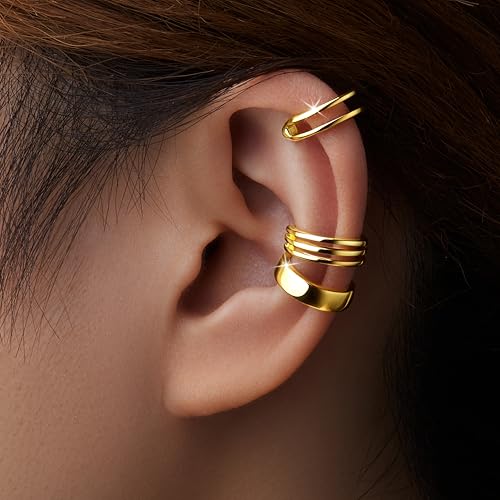 Ear Cuffs for Women Non Piercing 14K Gold Plated 925 Sterling Silver Earrings Fake Piercing Small Hypoallergenic Tiny Dainty Cubic Zirconia Clip on Nose Cartilage Hoop Mother Day Jewelry Gifts for Mom2