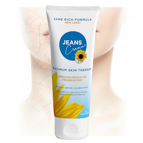 Jeans Cream, Maximum Skin Therapy Radiation Burn Cream, Moisturizing Vitamin E and Aloe Vera Cream for Compromised Skin, Minor Cuts, Sunburn and More, Non-Greasy Formula, 7 oz