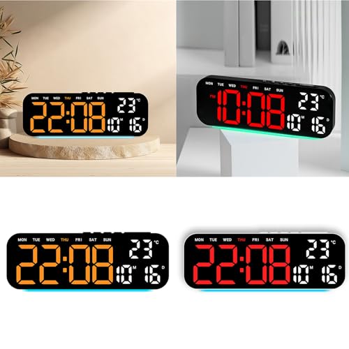 Reloj digital compacto con luz nocturna LED multicolor y alarma 3