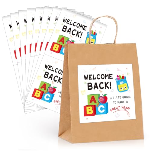 SEPGLITTER 48 Pieces Back to School Stickers, 4 Inch Welcome Back to School Labels Stickers Paper Present Tags Stickers for Gift Bags Box Water Bottles Teacher Classroom Back to School Decorations