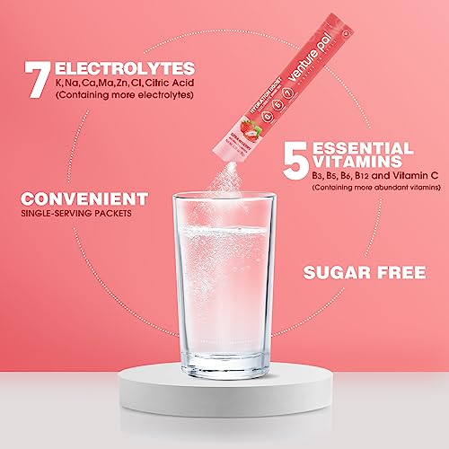 Venture Pal Sugar Free Electrolyte Powder Packets - Drink Mix For Rapid Hydration & Party Recovery | 5 Vitamins & 7 Electrolytes| Keto Friendly | Non-Gmo | Certified Vegan | 16 Sticks #TOP2
