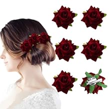 6Pcs Rose Hair Clips Rose Brooch Floral Clips Burgundy Roses Clips Floral Hair Clips for Women Wedding Party Valentines Day Hair Accessories