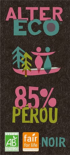 ALTER ECO - Tablette Chocolat Noir 85 % - Bio & Équitable - Chocolat Pérou - Goût Fruité & Corsé - 100 g