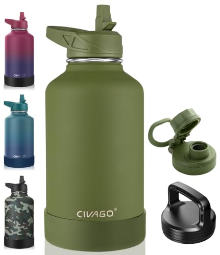 Image of CIVAGO 64 oz Insulated Stainless Steel Water Bottle With Straw and 3 Lids