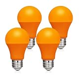 Orange Light Bulbs 9W LED 60W Equivalent, E26 Base A19 Shape, Colored Bulbs for Halloween Decorations Outdoor Indoor, Amber Orange Glow for Christmas Party Patio Porch Bedroom Home Lighting, 4-Pack