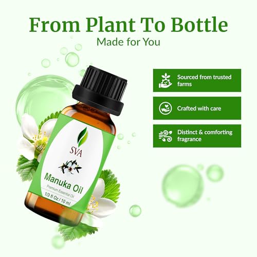 Image of SVA Manuka Essential Oil 1 /3 Fl Oz - for Diffuser, Skin & Hair Care - Ideal for Massage & DIY Blends - with Dropper
