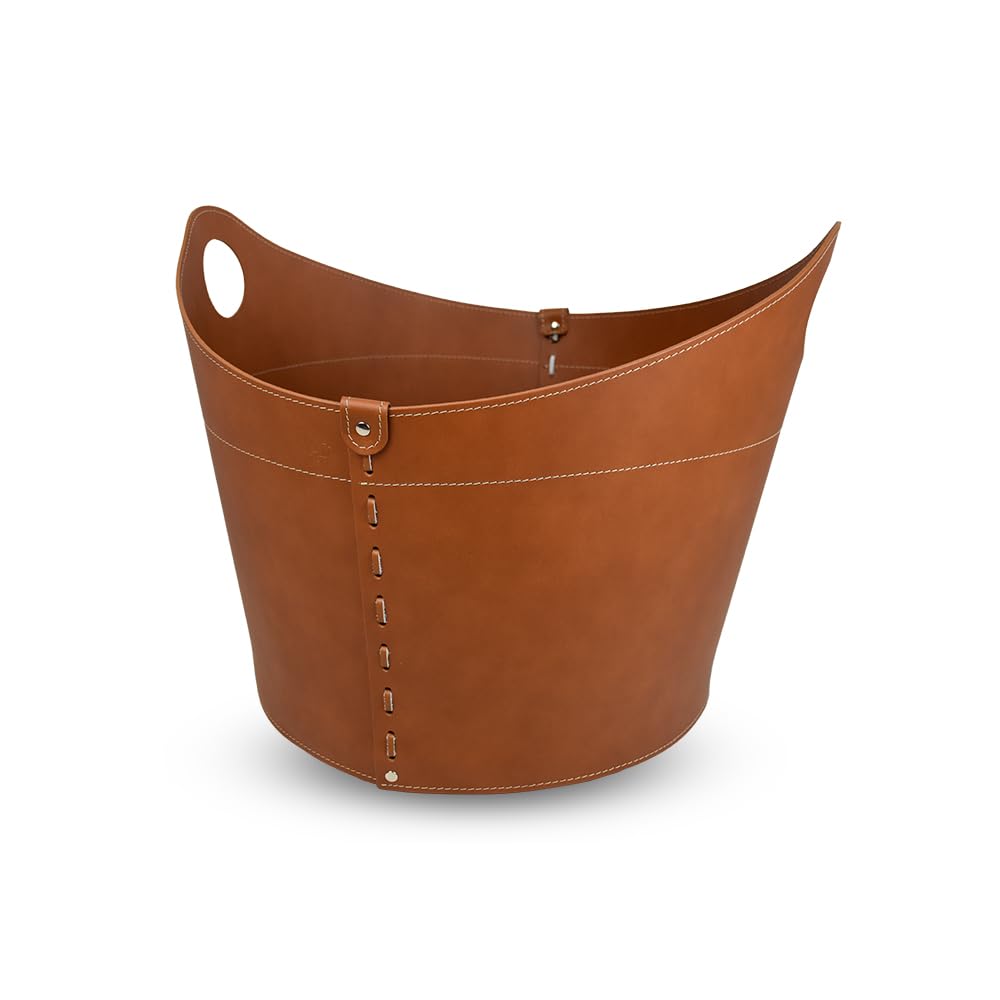 LIMAC Design CADIN MINI portalegna in cuoio, borsa porta legna da interno, cesto per legna da ardere, con ruote gommate, lavorazione artigianale, prodotto in Italia. Marrone