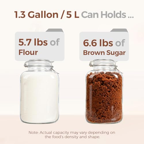 Image of ComSaf Square Glass Jars with Airtight Lid 1.3 Gallon 2 Pack Large Canister | Flour sugar rice, Kombucha pickling, Pantry organization, Bulk storage, Pickling fermenting, Cabinet organization, Snacks