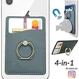 New 4-in-1 Stick-on Magnetic Ring Wallet for Any Phone Case – Card Holder, Car Mount + Kickstand Combo – Universal (Gray, 1 Pack)