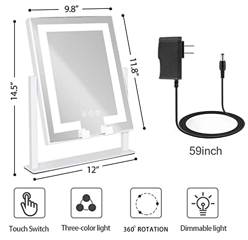 Kottova Makeup Mirror With Lights,Vanity Mirror Lighted Up Mirror With Phone Holder,3 Color Modes,Touch Control, Detachable 10X Magnification Mirror, Metal Frame,White #TOP5