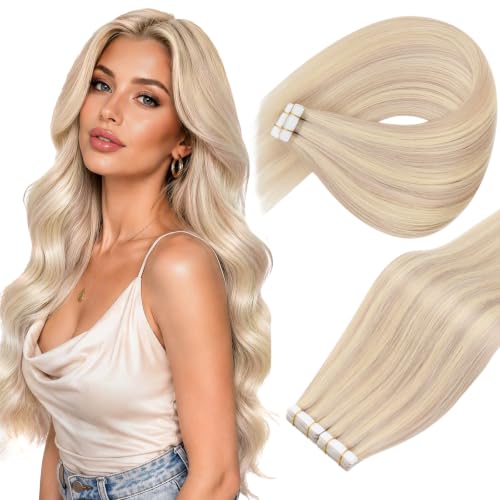 Ve Sunny Tape in Hair Extensions Human Hair Ash Blonde With Bleach Blonde