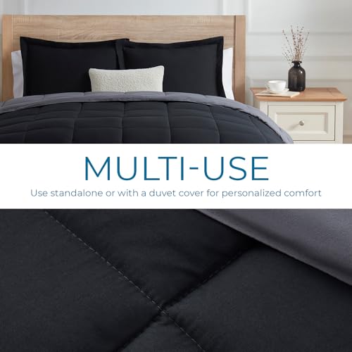 Image of Nestl 2 Piece Quilted Down Alternative Comforter Twin Size With 1 Pillow Sham - All Season Black /Grey Duvet Insert With Corner Tabs
