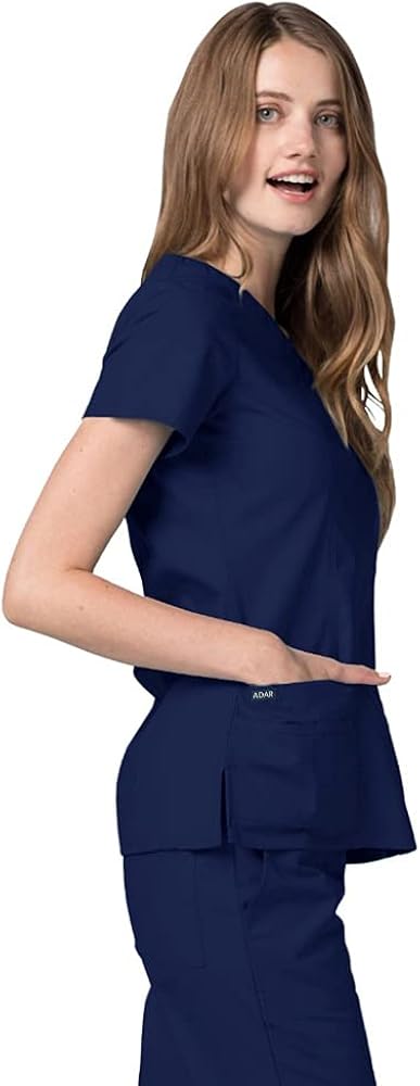 Adar Universal Scrubs for Women - Double Stitched Mock Wrap Scrub Top