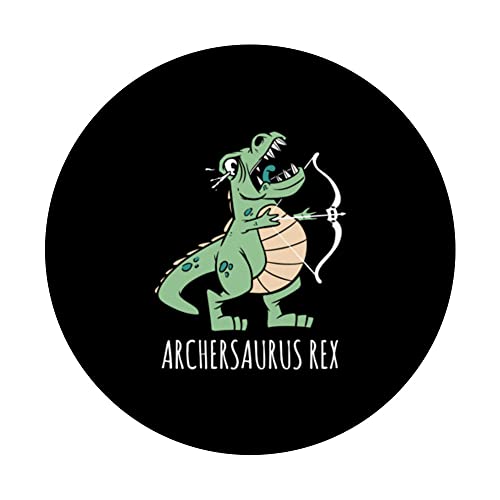 Archersaurus Rex Dinosaur T-rex Dino Archer Archery PopSockets Swappable PopGrip, Black - Image 3