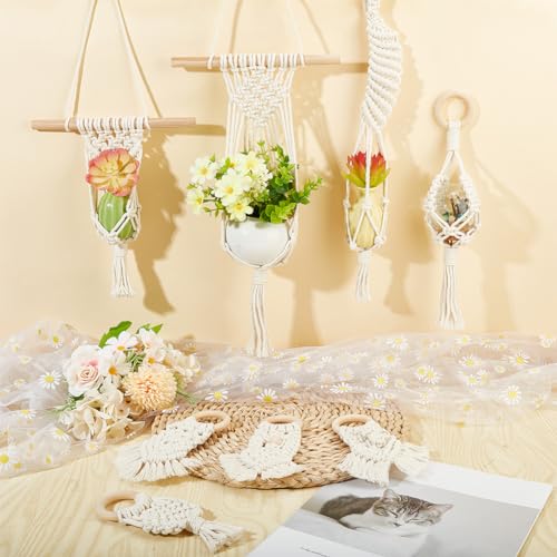 BEUNITONE Kit de macramê mini conjunto de 8 conjuntos de 8 conjuntos de cabides de macramê Boho DIY