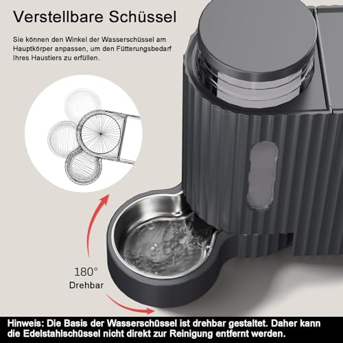 Gardner Pet Automatischer Futterspender für Katzen/Hunde 2 Näpfe(3L*2), Futterautomat Katze und Wasserspender Hund mit Edelstahlschüssel, Ohne Strom, BPA Frei, Gravitation Katzenfutter Automat (Grau)