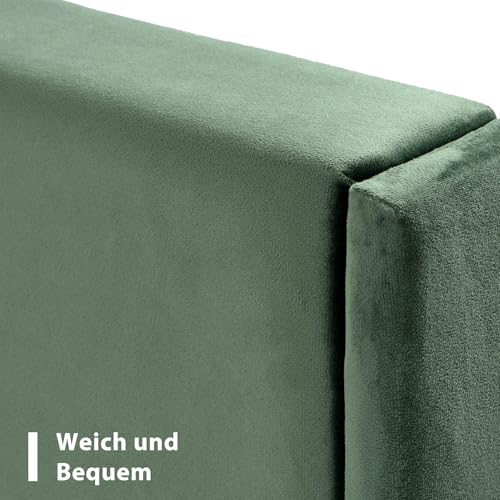 Polsterbett, Doppelbett mit Lattenrost & gepolstertem Kopfteil, Bettgestell mit Leinenbezug in Dunkelgrau, Modernes Design mit Stauraum & Stützfüßen, (Green, 90 x 200 cm) – Bild 5