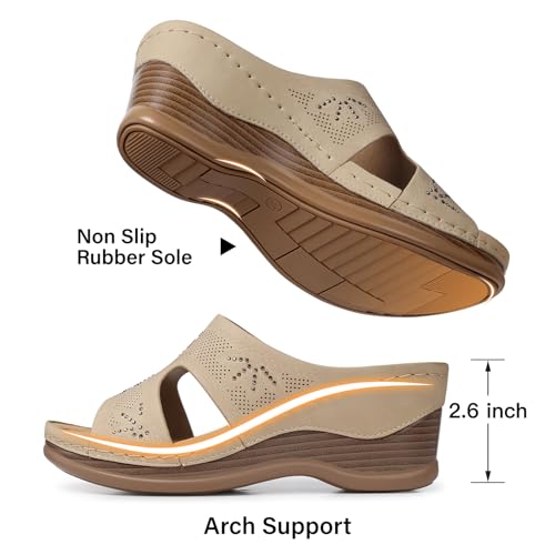 Image of TEMOFON Women Wedge Sandals Dressy: Comfortable Lightweight Summer Shoes | Low Wedge Heel - Fit Wide Feet - Comfy Stylish Slip on Sandals Size 5-11