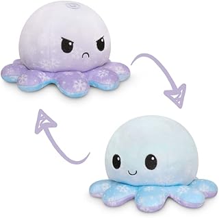 TeeTurtle - The Original Reversible Octopus Plushie - Happy + Angry Snowflakes - Cute Sensory Fidget Stuffed Animals That Show Your Mood - 4 inch