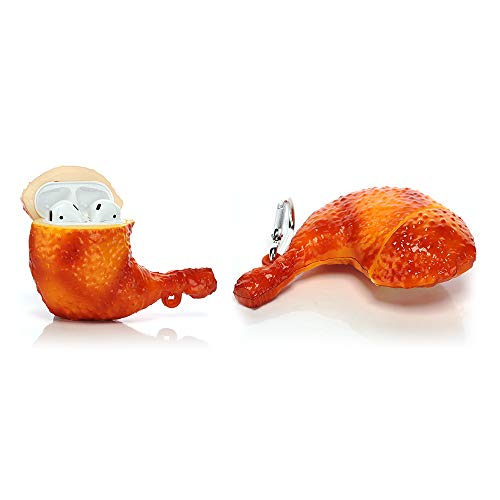 LEWOTE Airpods Silicone Case Funny Cute Cover Compatible for Apple Airpods 1&2[Simulation Food Series][Best Gift for Girls or Couples] (Chicken Leg)