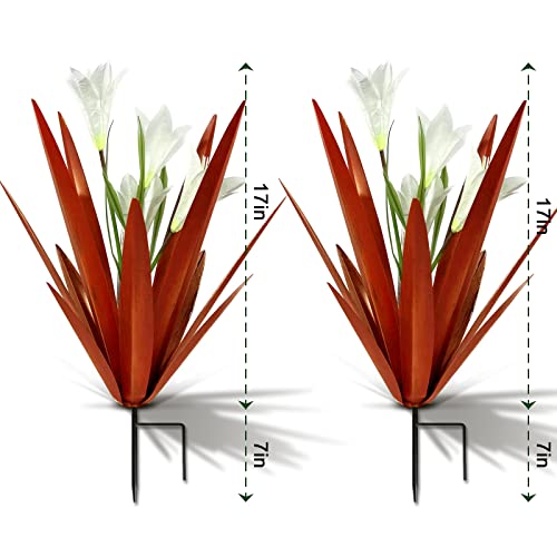 Homight Metal Agave Plant Outdoor Decoration Outdoor Garden Decoration Lily Mexican Yard Art Plant Garden Agave Lily Decorative Garden Gift… (2 Big White Lilies)