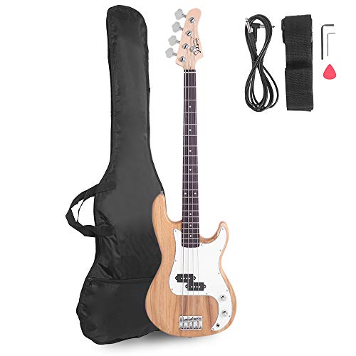 Bonnlo - Bonnlo Electric Bass Guitar 4 Strings Full Size for Beginner Exquisite Basswood Burning Bass with Bag, Strap and Accessories,Wood