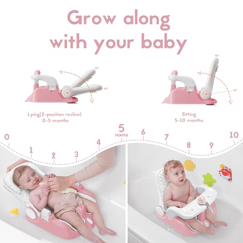 image for BabyBond Baby Bath Seat with Sitting & Lying 2 Modes, 3-Speed Adjustme