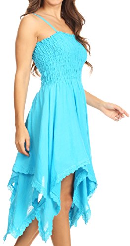 Image of Sakkas Ella Smocked Bodice Spaghetti Strap Double Layered Dress
