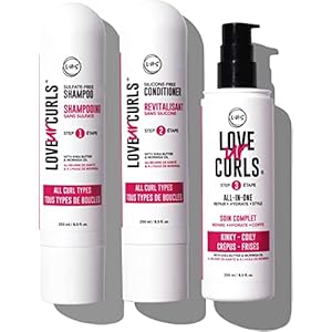 Love Ur Curls – Shampoo & Conditioner Set with All in One Curl Cream Styler for Kinky & Coily Hair, 3 Step System for Repair and Moisturizing
