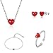 Produktbild Damen-Schmuckset aus 100% 925er Sterlingsilber, Herzform, Rot