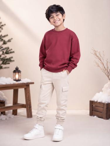 Image of KiddoPanti Boys Solid Round Neck Full Sleeve Fleece Sweatshirt | 60% Cotton 40% Polyester | Soft Warm Winter Pullover | Ribbed Cuffs & Hem | Casual Winter Sweatshirt for Kids