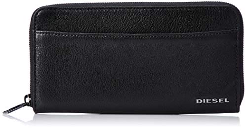 [Diesel] (ディーゼル) メンズ レザー&デニム ポケット付き 長財布 X06752P3887 UNI ブラック×ブルー H3820