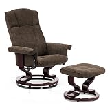 MCombo Manual Swivel Recliner with Ottoman, Chair Ottoman Set for RV Small Spaces, Living Room, Bedroom, Office 9019 4919 (Textile, Dark Brown)