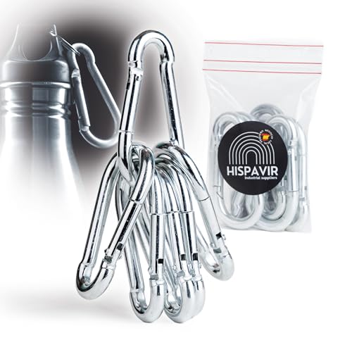 HISPAVIR® | Pack 6 uds Mosquetones Pequeños 6x60 | Acero Zincado | Resistentes y Antióxido | Cierre de Resorte | Mosqueton para LLaveros, Camping, Pesca, Toldos, Hamacas y Mochilas