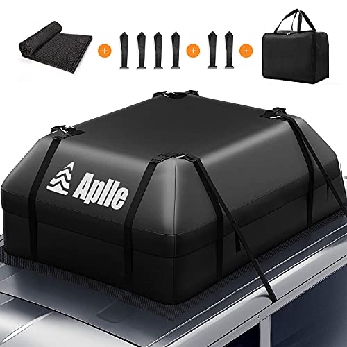 APLLE Rooftop Cargo Carrier, 15 Cubic Feet Rooftop Car Bag, Waterproof, with Anti-Slip Mat, Storage Bag, 8 Reinforced Straps, 6 Door Hooks, Car Top Carrier Suitable for All Vehicle with/Without Rack
