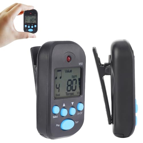 M50 Mini-Digital-Metronom mit Clip, tragbarer Beat-Tempo-Zähler für Gitarre, Klavier, Schlagzeug und alle Instrumente, Kopfhöreranschluss, LCD-Display, Tap-Funktion (30–280 BPM)
