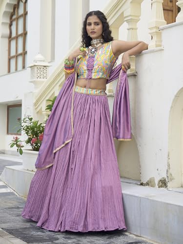 Image of PURVAJA Women's Silk Semi-Stitched Lehenga choli